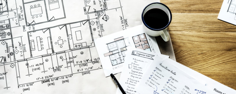 Closeup of house plan blueprint